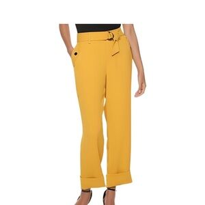 NWT Cara Santana x Apt. 9 Mustard Yellow cuffed Pants w/belt inseam 26”